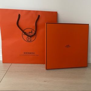 Empty Hermes box and bag with ribbon